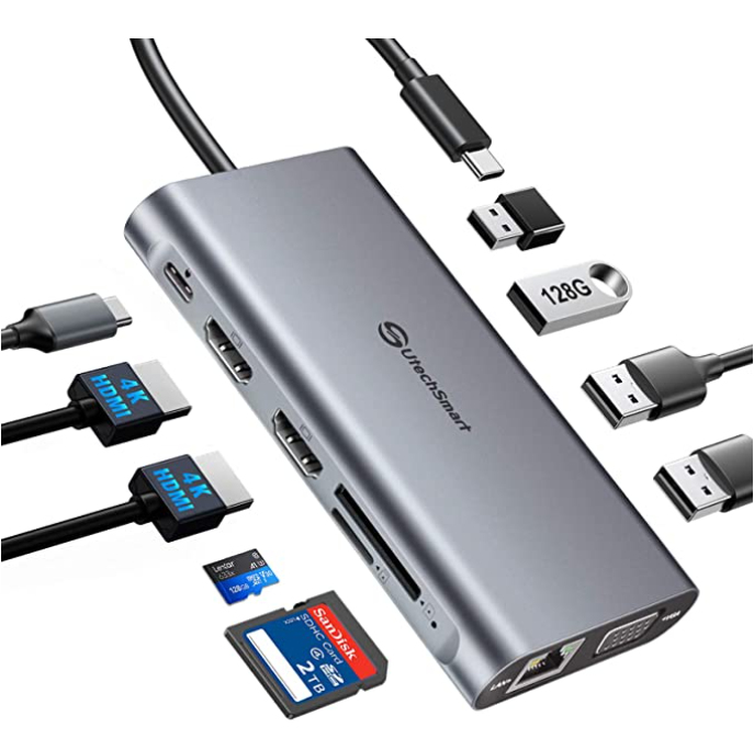 USB C Hub UtechSmart Triple Display USB Type C Adapter Docking Station For Mac / Apple PC Only B1D404