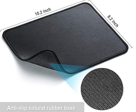 Mouse Pad with Reinforced Stitching Edge, Washable Mousepad with Grippy Non-Slip Rubber Base, 0.12 Inch Thick Smooth Tracks Computer Mouse Pads for Desk, Black, 10.2x8.2 Inch - B1B104