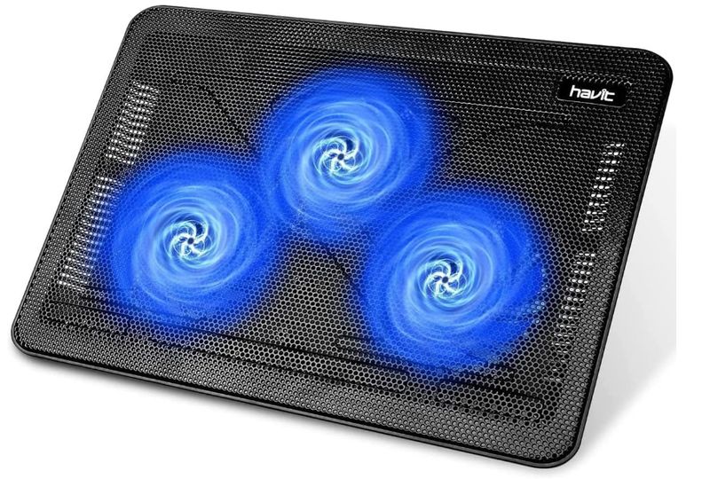 Havit HV-F2056 15.6"-17" Laptop Cooler Cooling Pad - Slim Portable USB Powered (3 Fans), Black/Blue B1D310