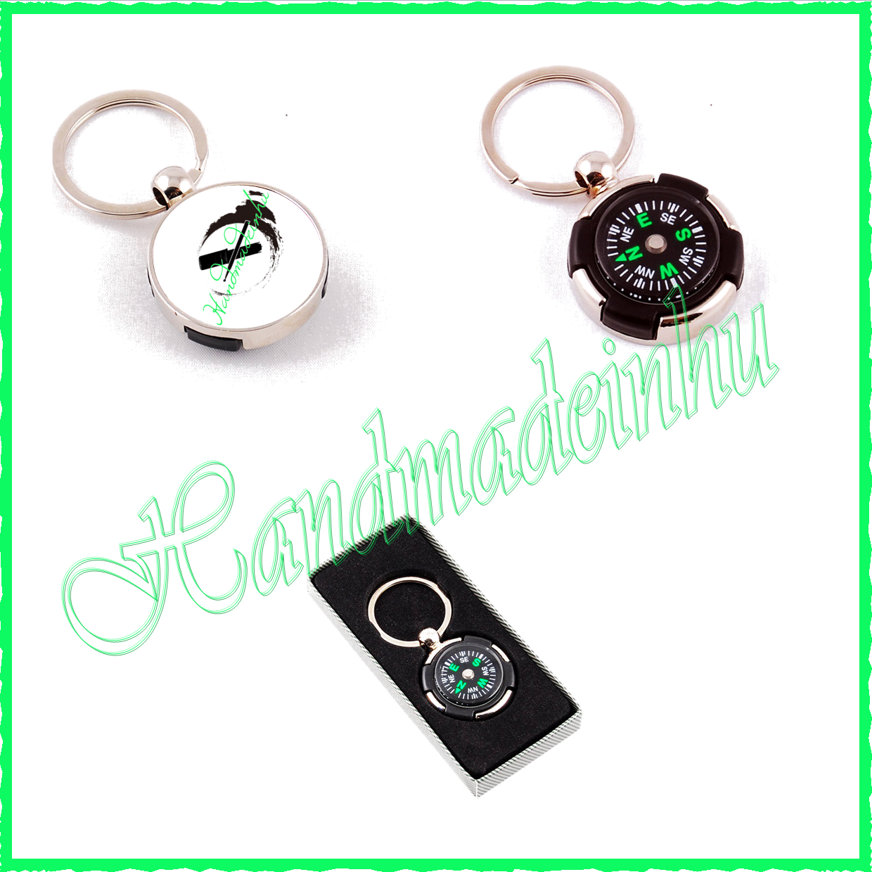 Fém, egyedivé tehető, iránytűs kulcstartó