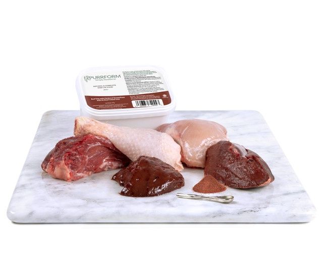 Purrform Beef Trim with Chicken &amp; Ground Bone with Ox Heart &amp; Beef Liver 450g Adult