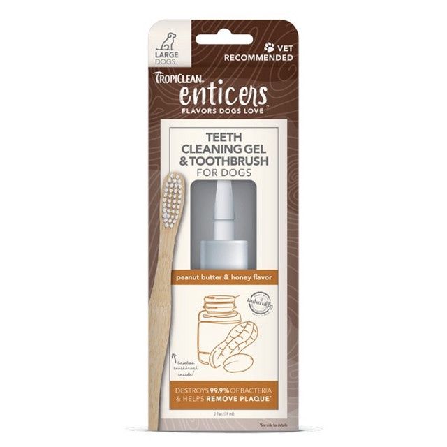 TropiClean Enticers Teeth Cleaning Gel and Toothbrush for Large Dogs Peanut Butter
