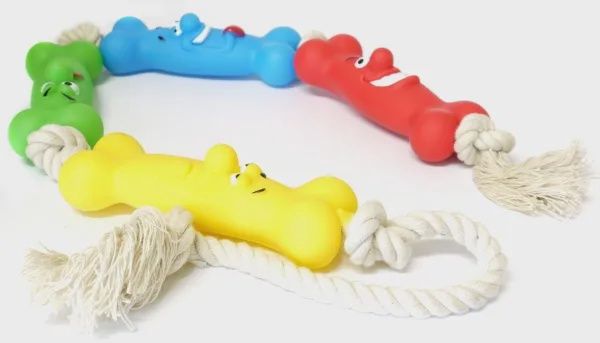 Classic Vinyl Bone On A Rope Tug Toy