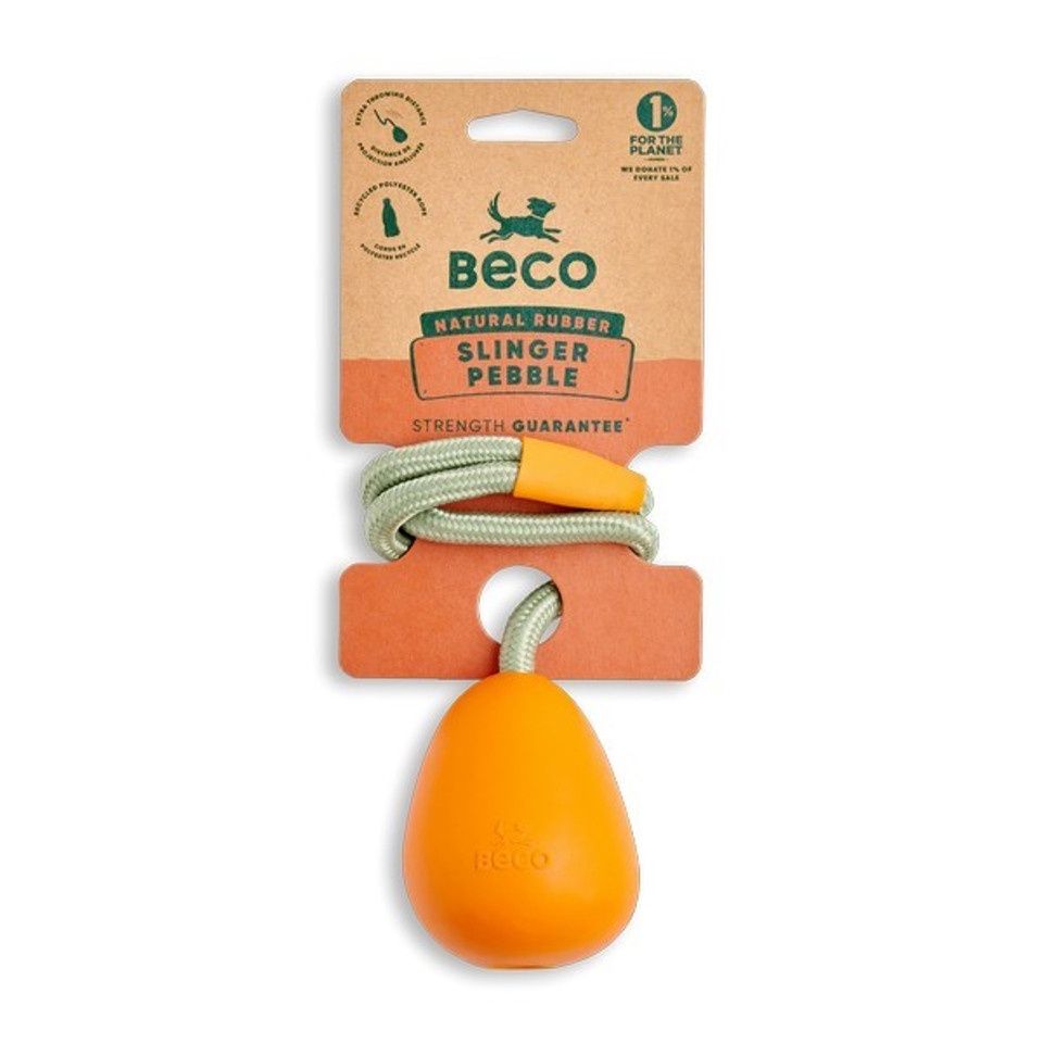 Beco Natural Rubber Pebble Slinger Dog Toy Orange