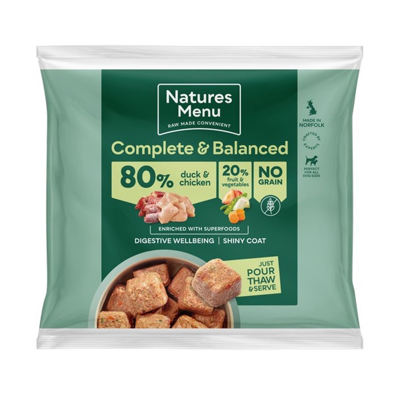 Natures Menu Frozen Nuggets 80/20 Duck and Chicken with Superfoods 1kg