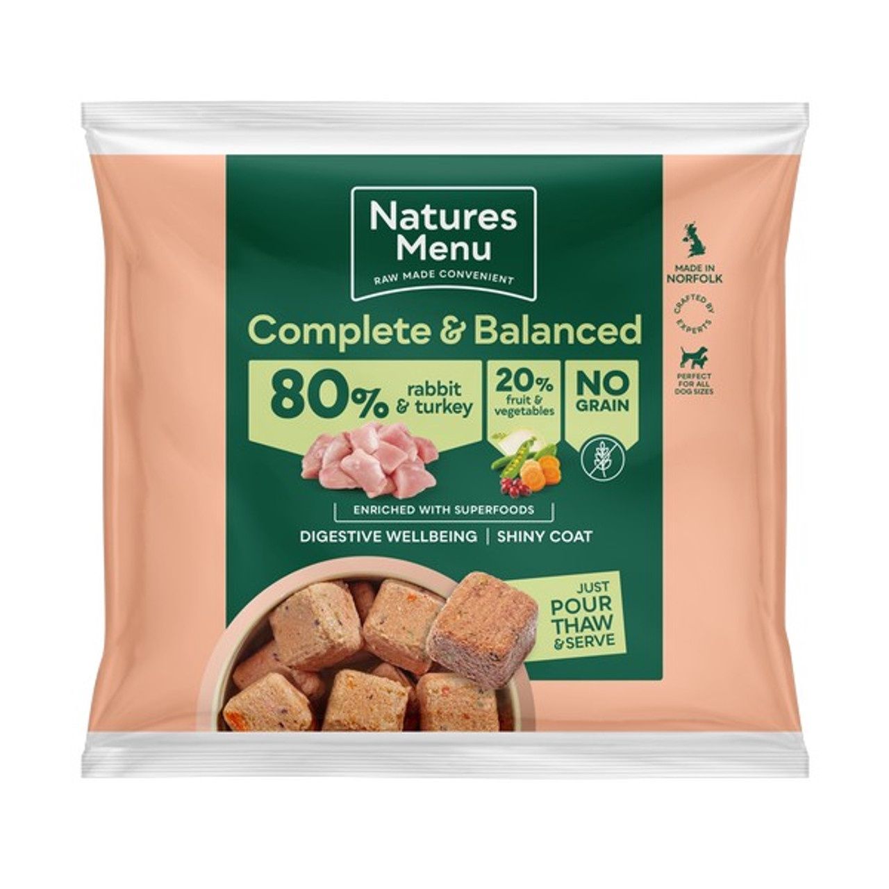 Natures Menu Frozen Nuggets 80/20 Rabbit and Turkey with Superfoods 1kg