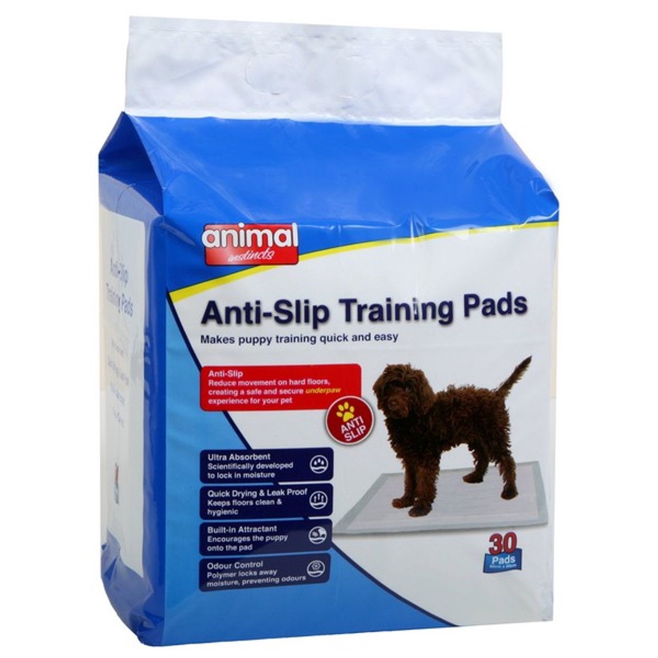 Animal Instincts Dog &amp; Puppy Anti-Slip Training Pads 60 x 60cm 30 Pads