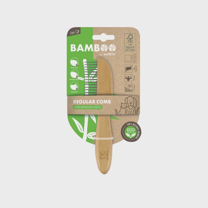 M-PETS Bamboo Regular Comb With Rotating Teeth - 16 Teeth