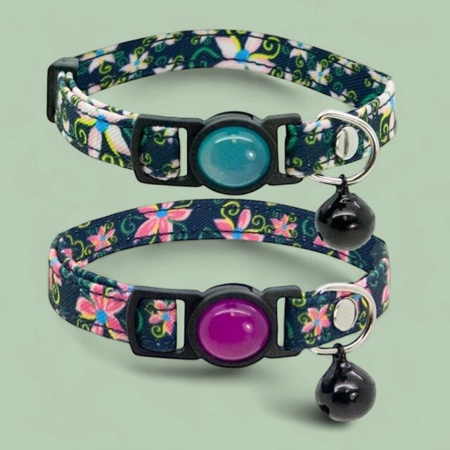 Cat Circus Collar Jewelled Floral Denim