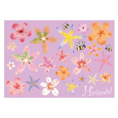 Flower wall decal for nursery and kids room in bright colours with little bees from Hartendief