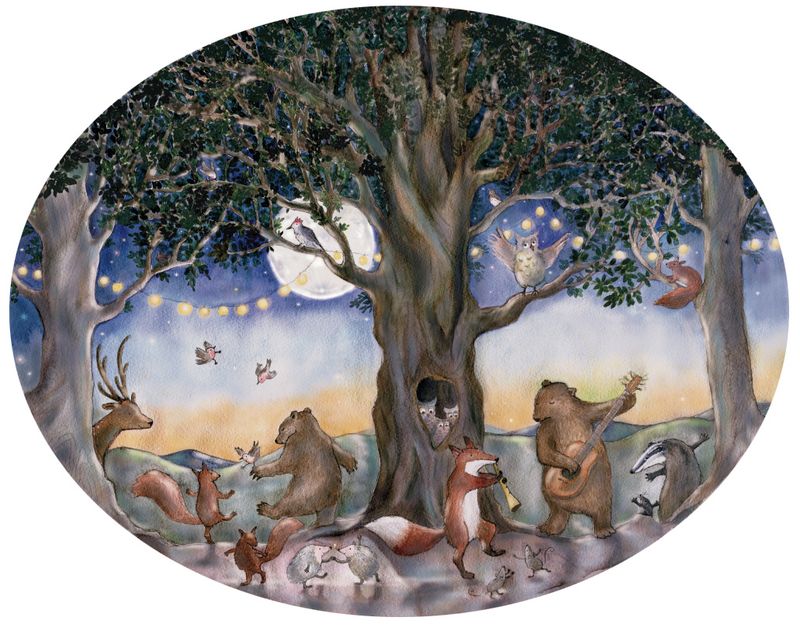 Party Animals wallpaper oval, unique design with dancing animals