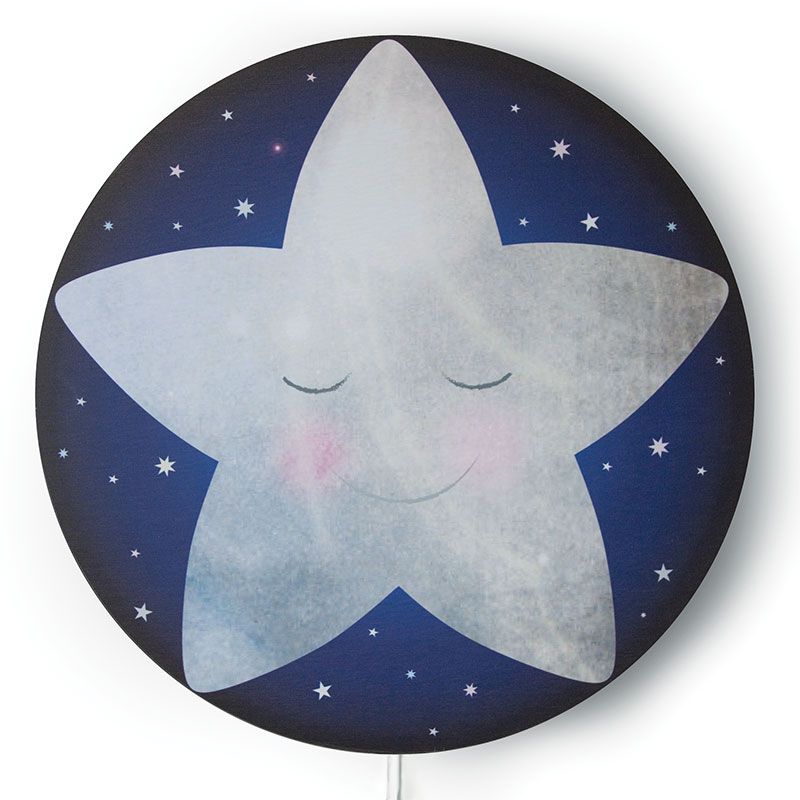 Wandlampe Kleiner Stern fur's Kinderzimmer mit Sterne, mond mit Bär, Fuchs auf's Meer unter der Himmel &amp; Eule, Wandleuchte