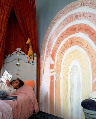 Rainbow wallpaper in terracotta hues for nursery or kidsroom