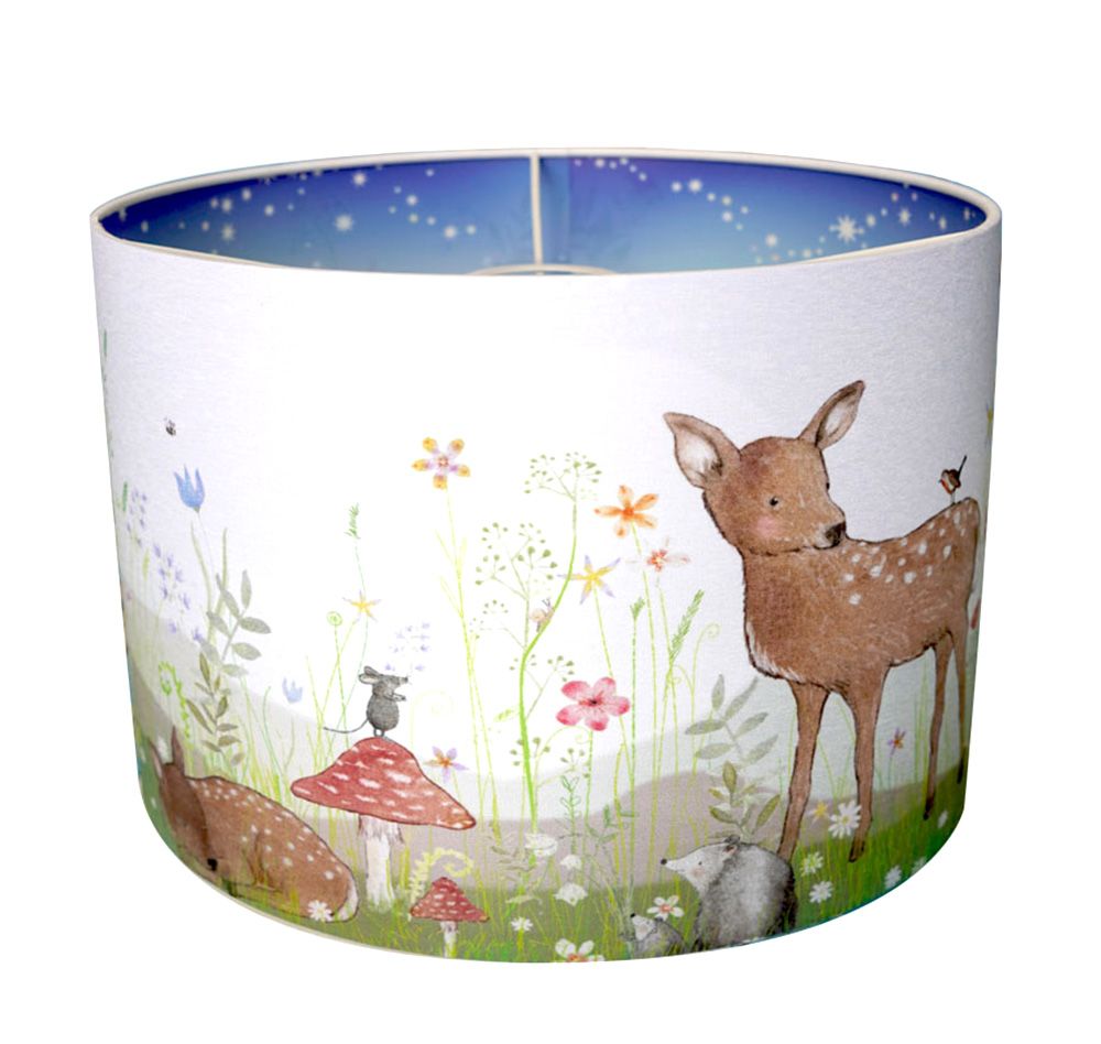 Pendant Lamp Fairy Tale garden for kids room and nursery with woodland animals, flowers and fairies in the night