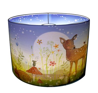 Sprookjestuin Hanglamp voor de kinderkamer &amp; babykamer met vrolijk bloemenmotief, hertjes, egeltjes en elfjes in de nacht!