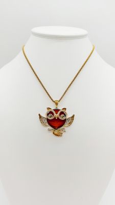Exquisiter Eulen-Anhänger aus Sterlingsilber und Bernstein