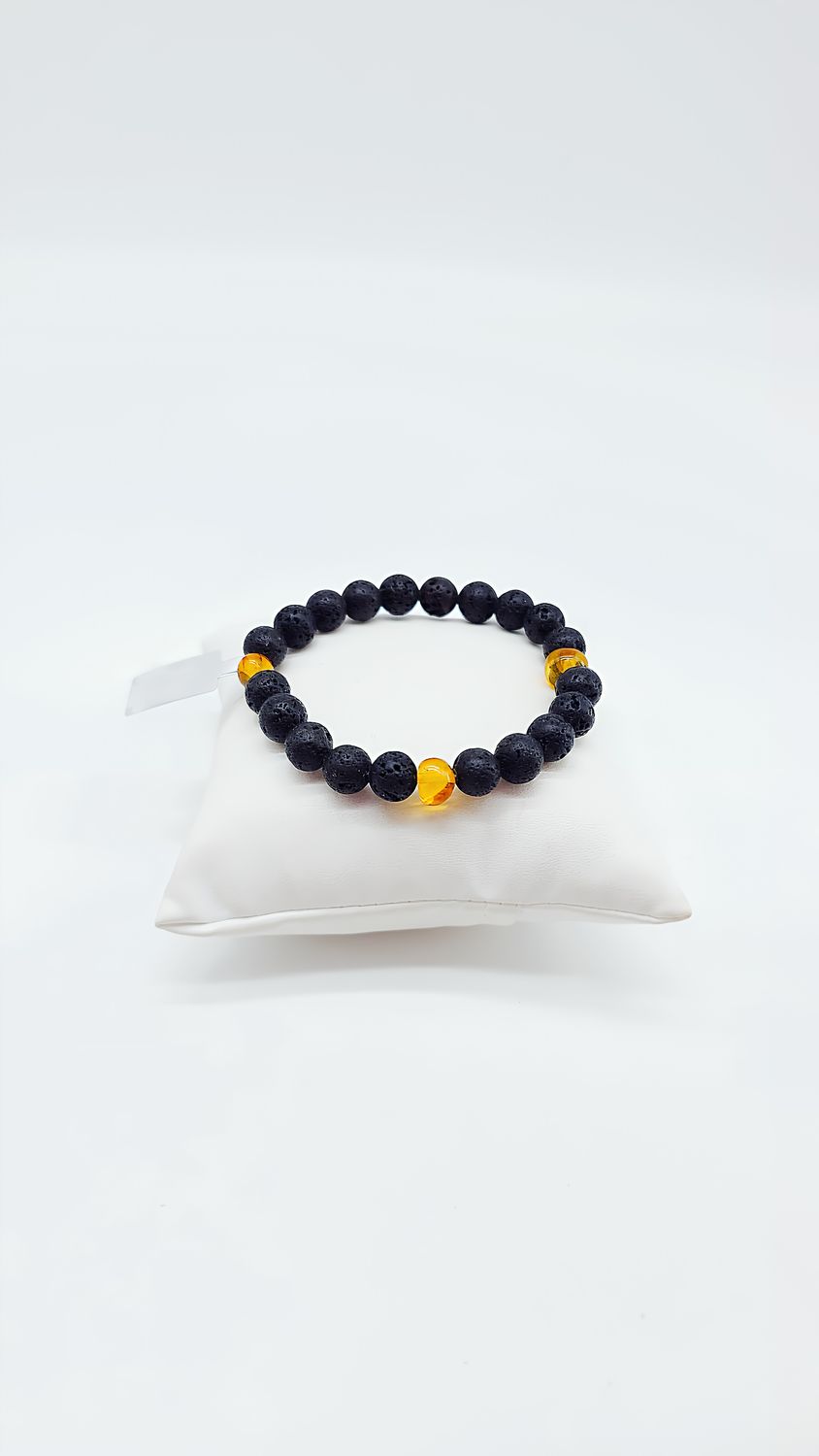 Feuer &amp; Erde – Armband aus Bernstein und Lava