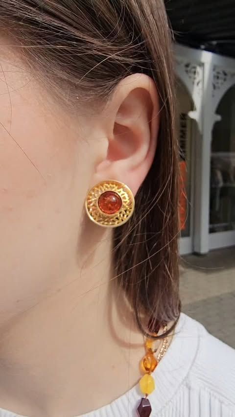 Schmuck-Unikat: Ohrclipse mit echtem Bernstein in Gold