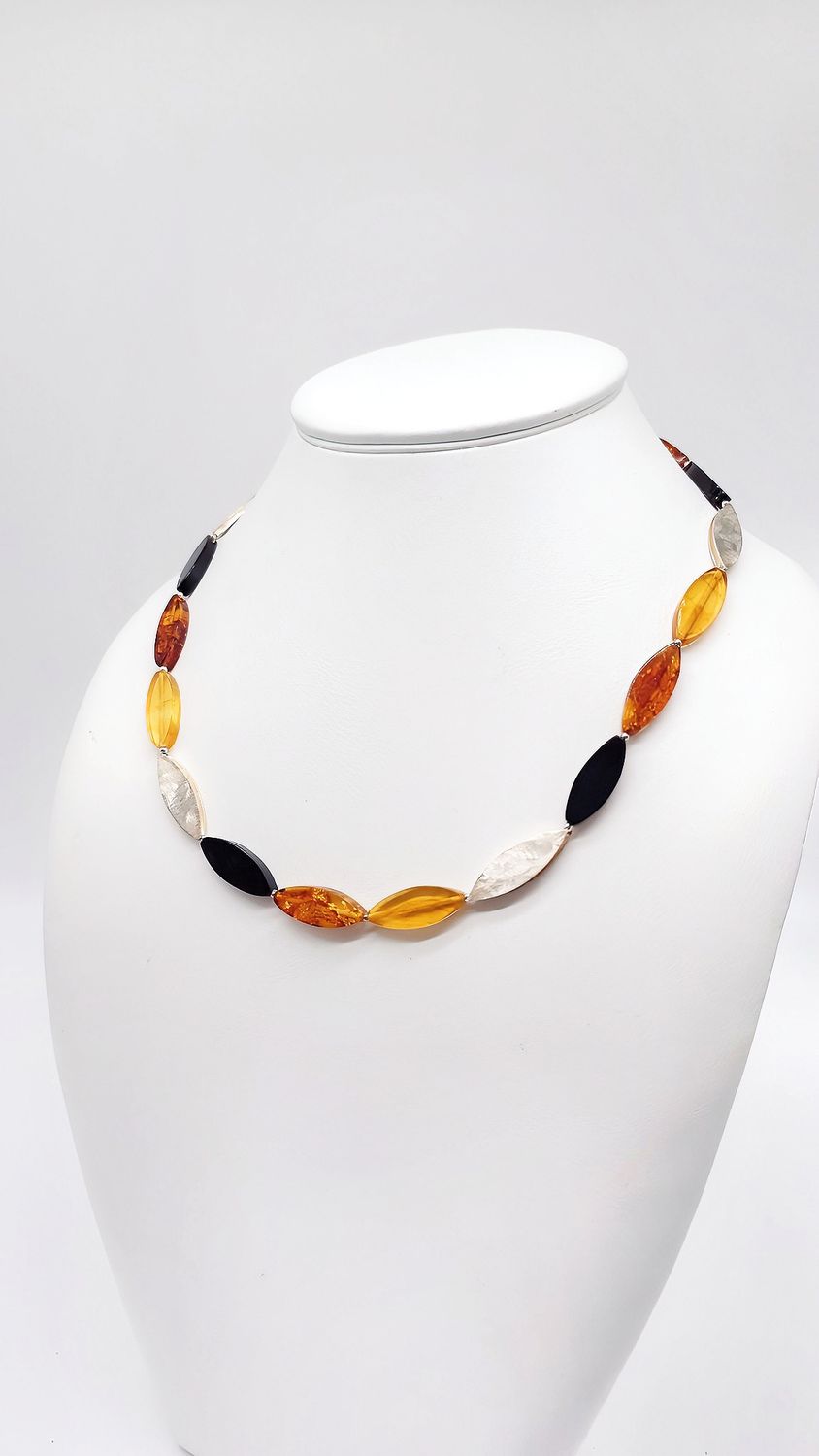 Designer Halskette aus echtem Bernstein und Sterlingsilber
