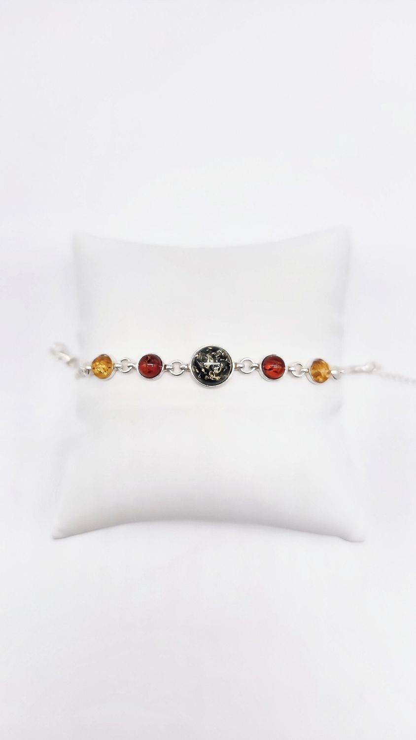 Designer Armband mit einzigartigem grün-orangem Bernstein