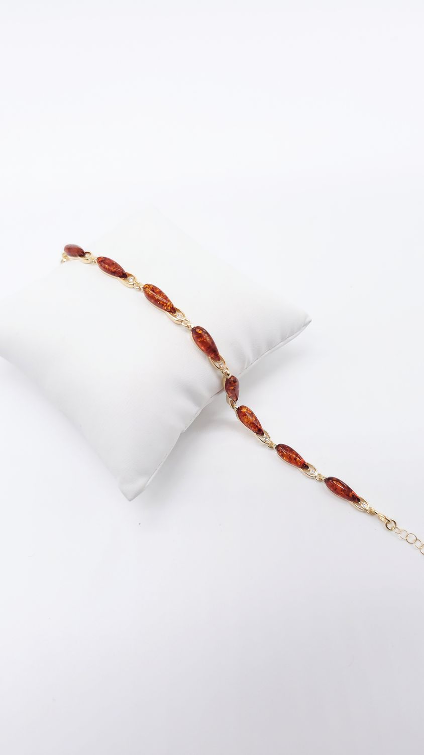 Feines Armband mit echtem Bernstein – 925 Silber vergoldet