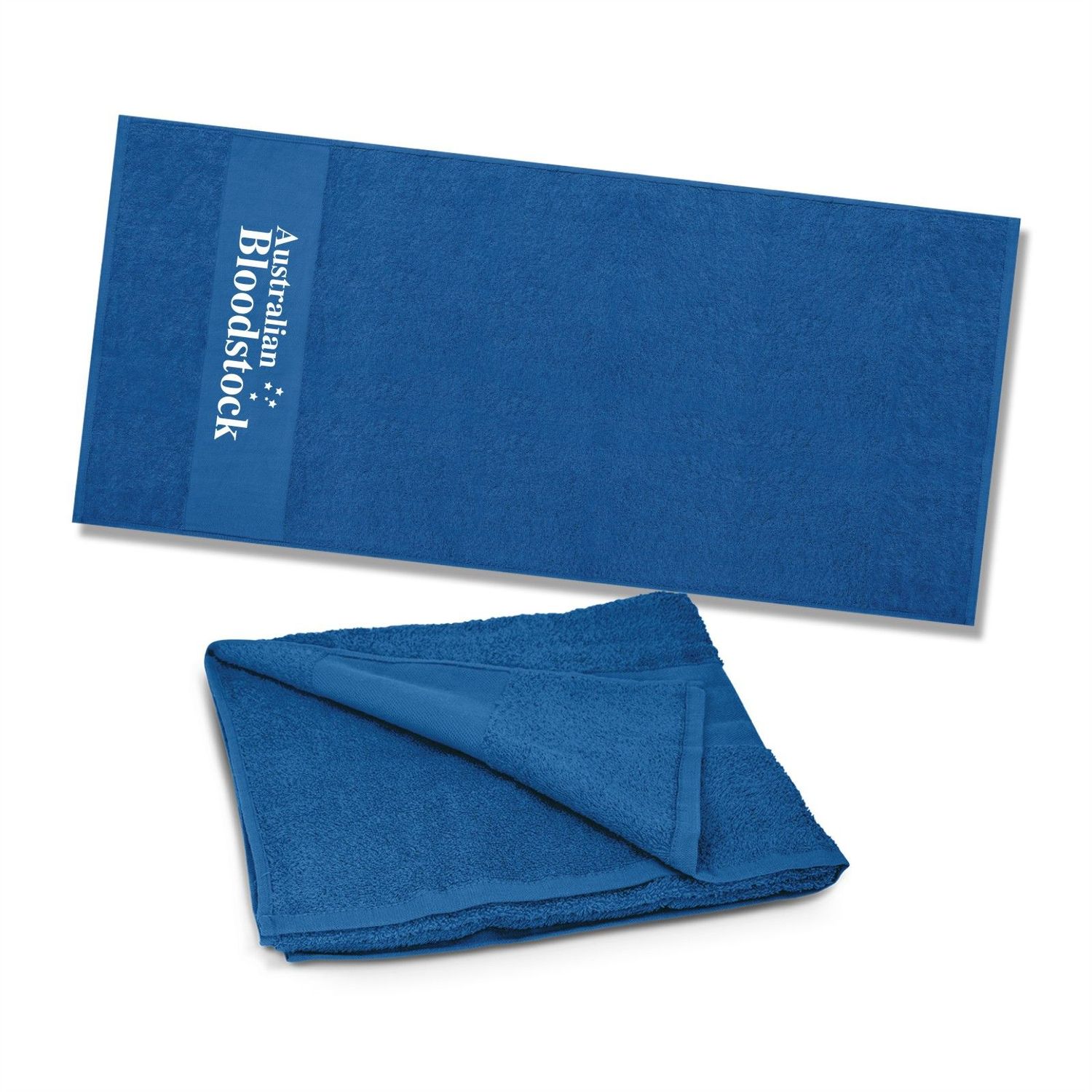 Dune Beach towel in Royal Blue. 1400mm x 700mm with 1 position white print