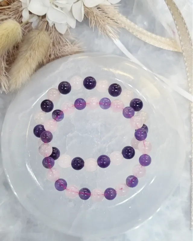Rose Quartz + Amethyst Bracelet | 8mm