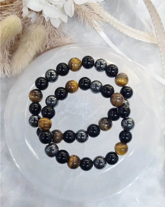 Obsidian, Hematite, Tiger Eye Bracelet | 10mm