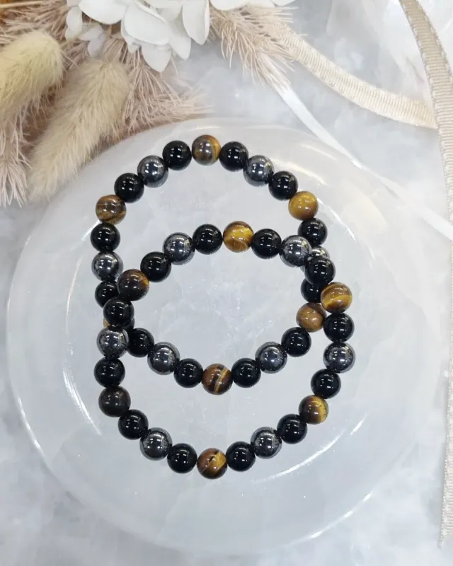 Obsidian, Hematite, Tiger Eye Bracelet | 8mm