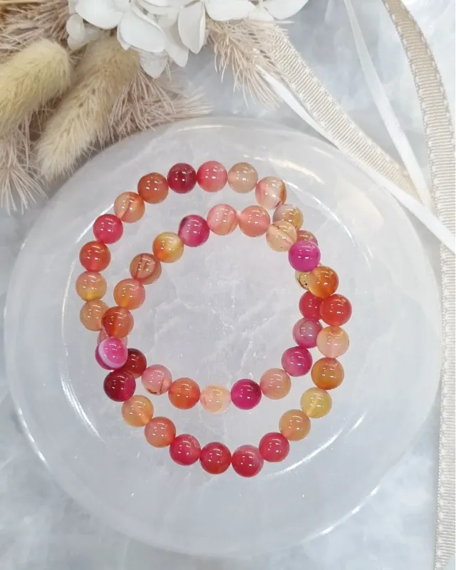 Pink /Orange Agate Bracelet | 8mm