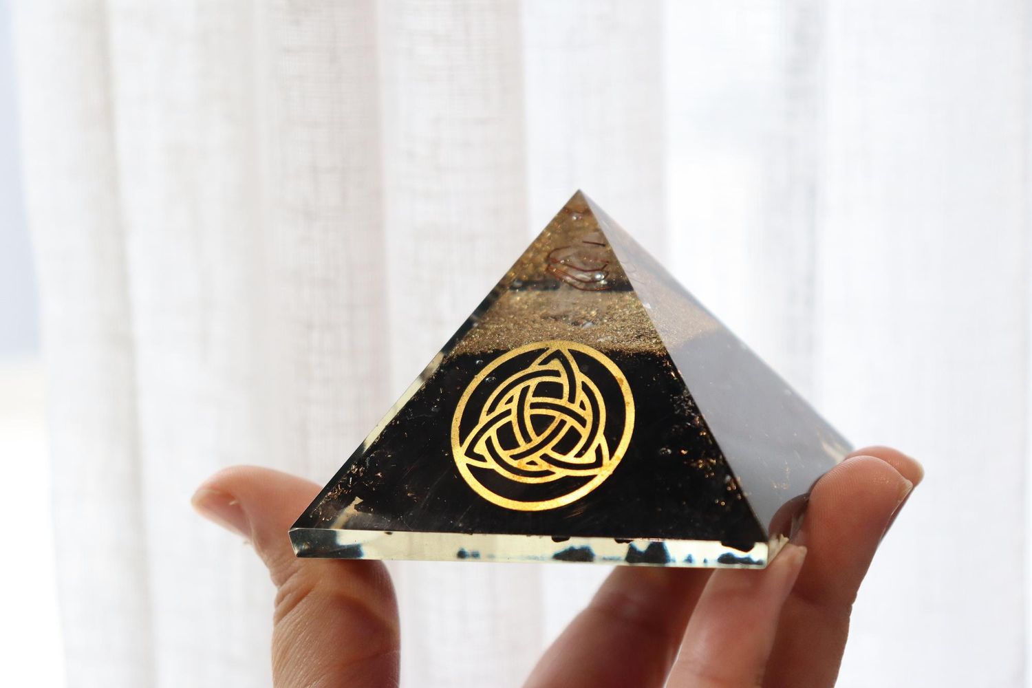 Orgonite Pyramid | Shungite + Clear Quartz  | Triquetra Symbol