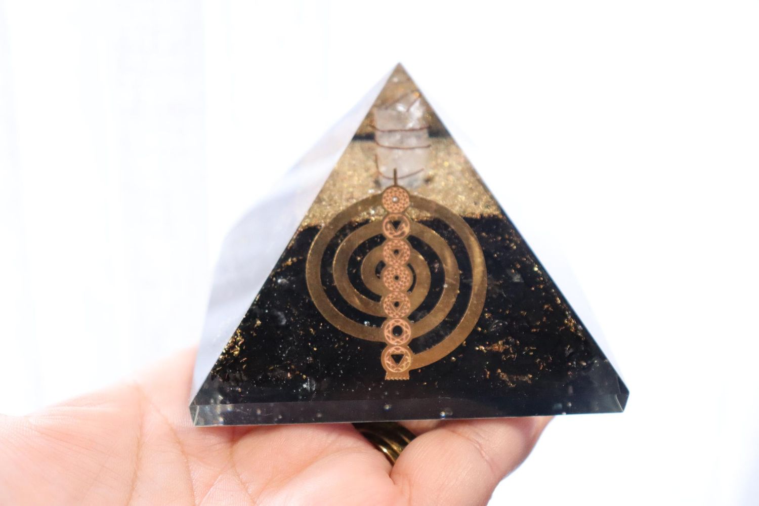 Orgonite Pyramid | Shungite + Clear Quartz | Chakra Symbol