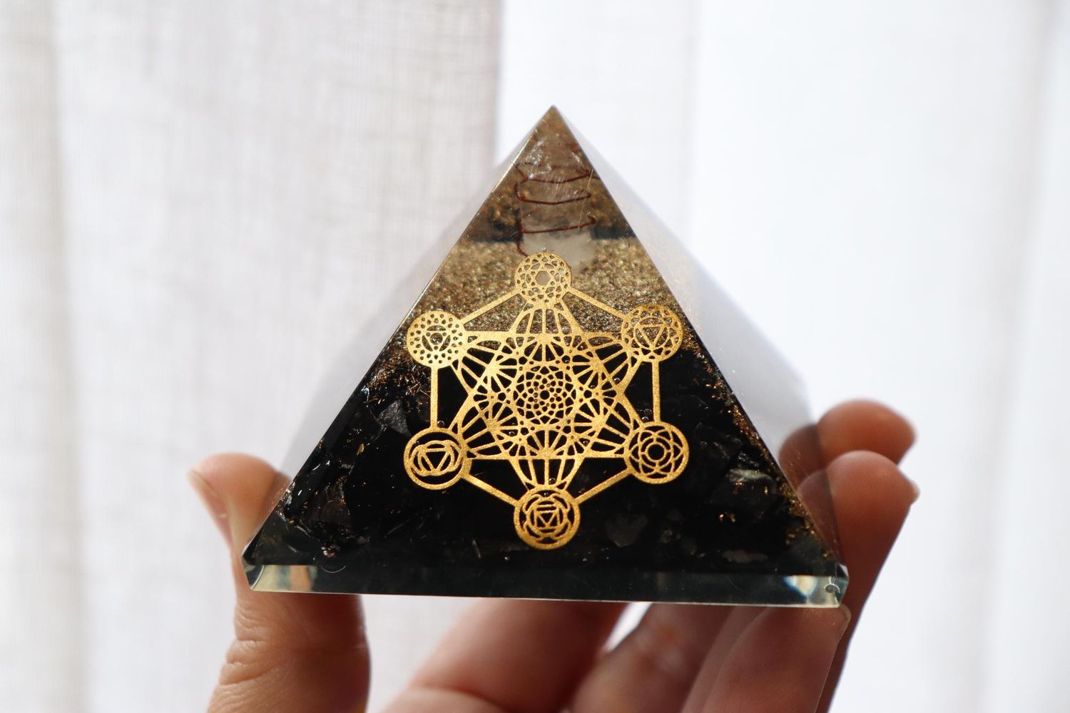 Orgonite Pyramid | Shungite + Clear Quartz | Metatron Cube Symbol