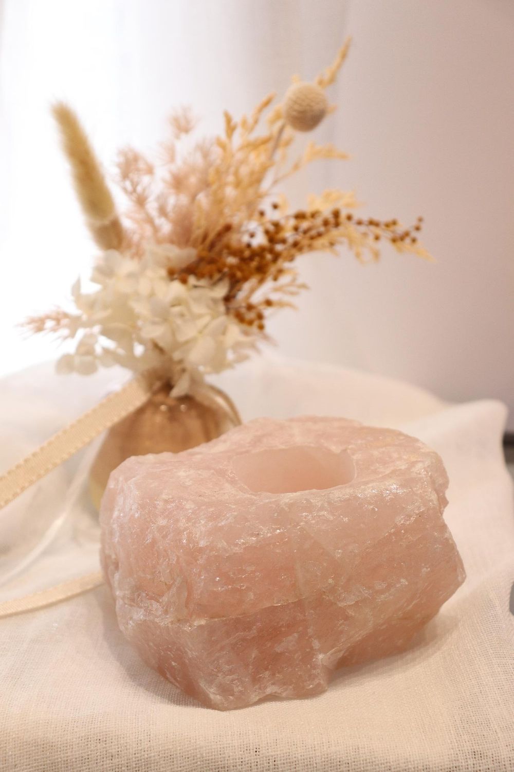 Rose Quartz Candle Holder Raw