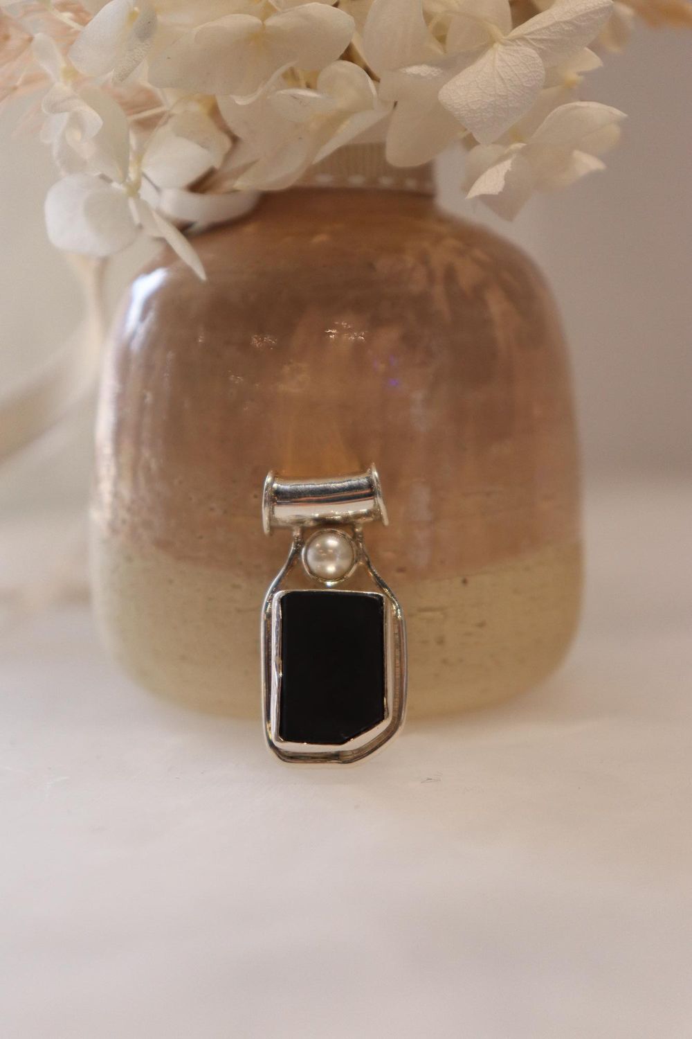 Shungite + Pearl Pendant