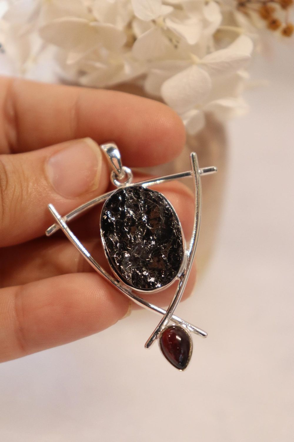 Shungite + Garnet Pendant