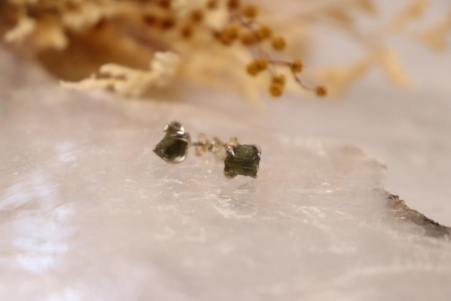 Moldavite Raw Earrings | Studs 1.3g