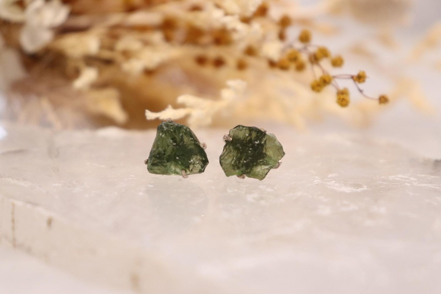 Moldavite Raw Earrings | Studs 2.8g