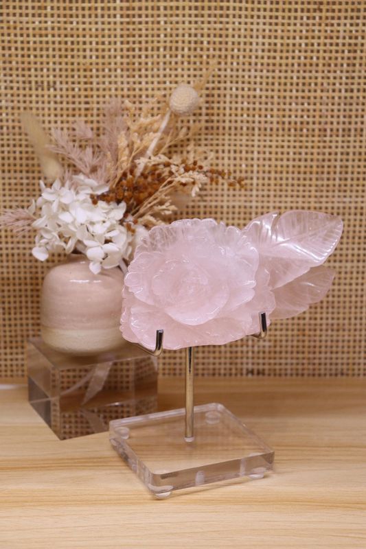 Rose Quartz Flower Carving On Stand | 448g