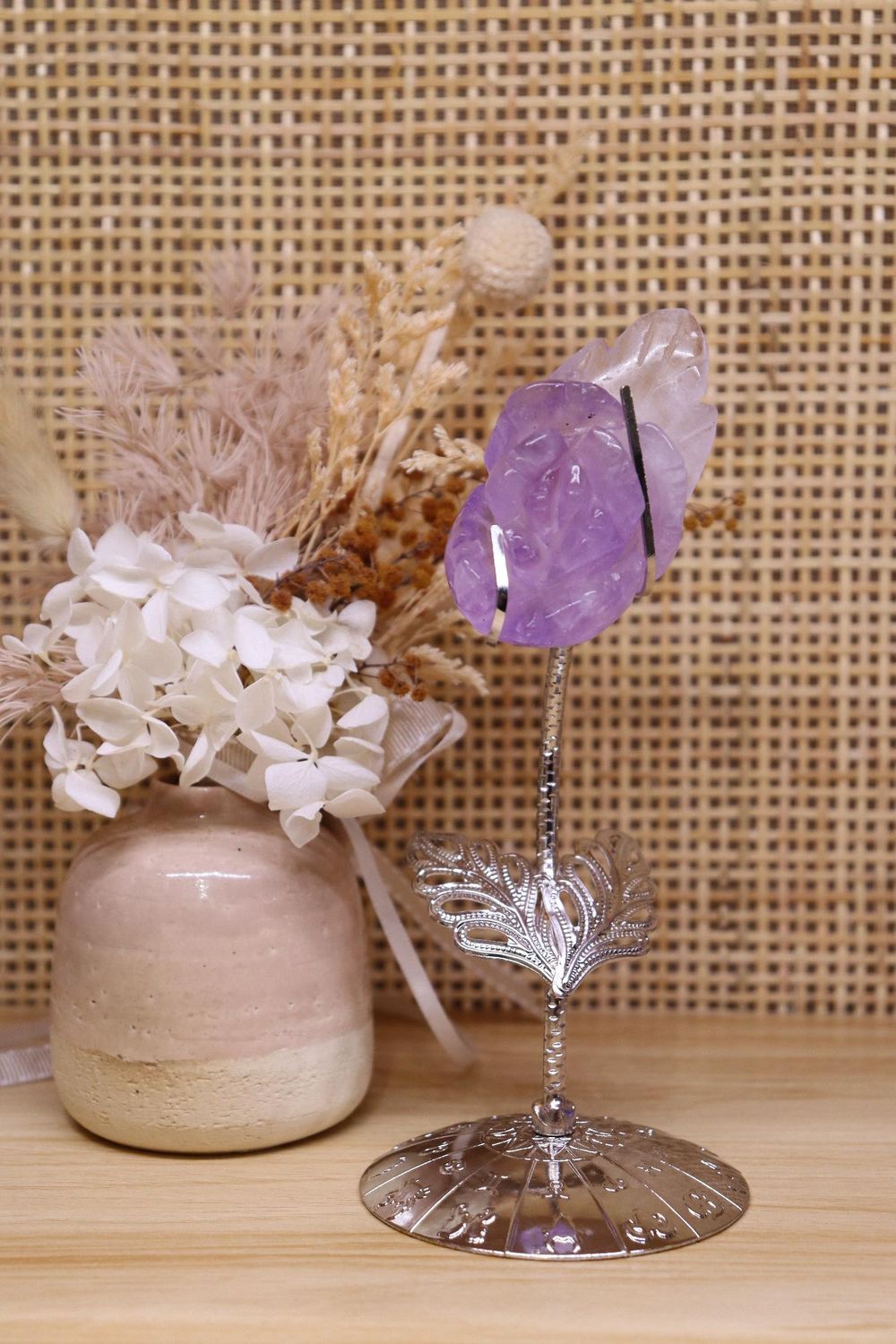 Amethyst Flower Carved On Stand | 67g