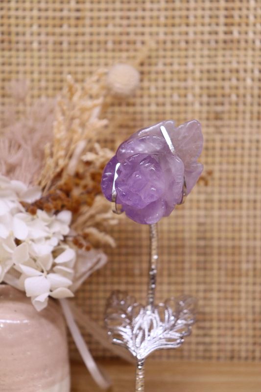 Amethyst Flower Carving On Stand | 63g