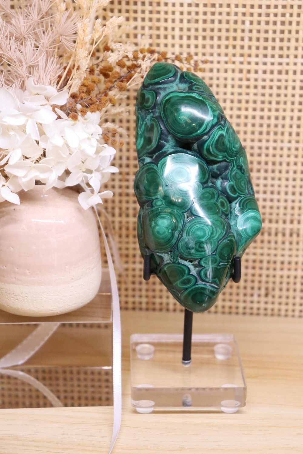 Malachite Specimen Plus Stand | Polished + Raw