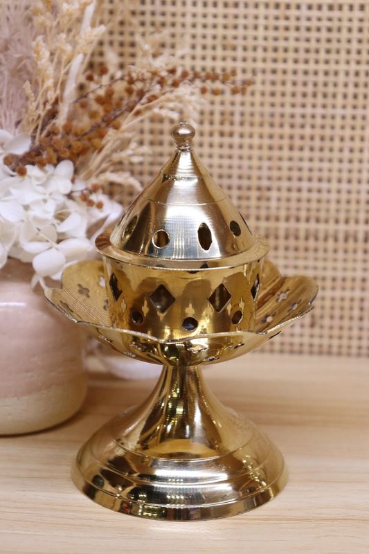 Brass Incense Burner + Lid | 12.5 x 9.5