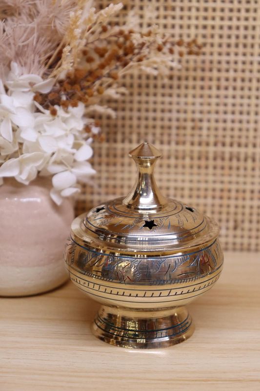 Brass Incense Burner + Lid | 9.0 x 7.5