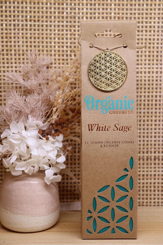 Organic Goodness Jumbo Incense Cones & Mini Burner | WHITE SAGE