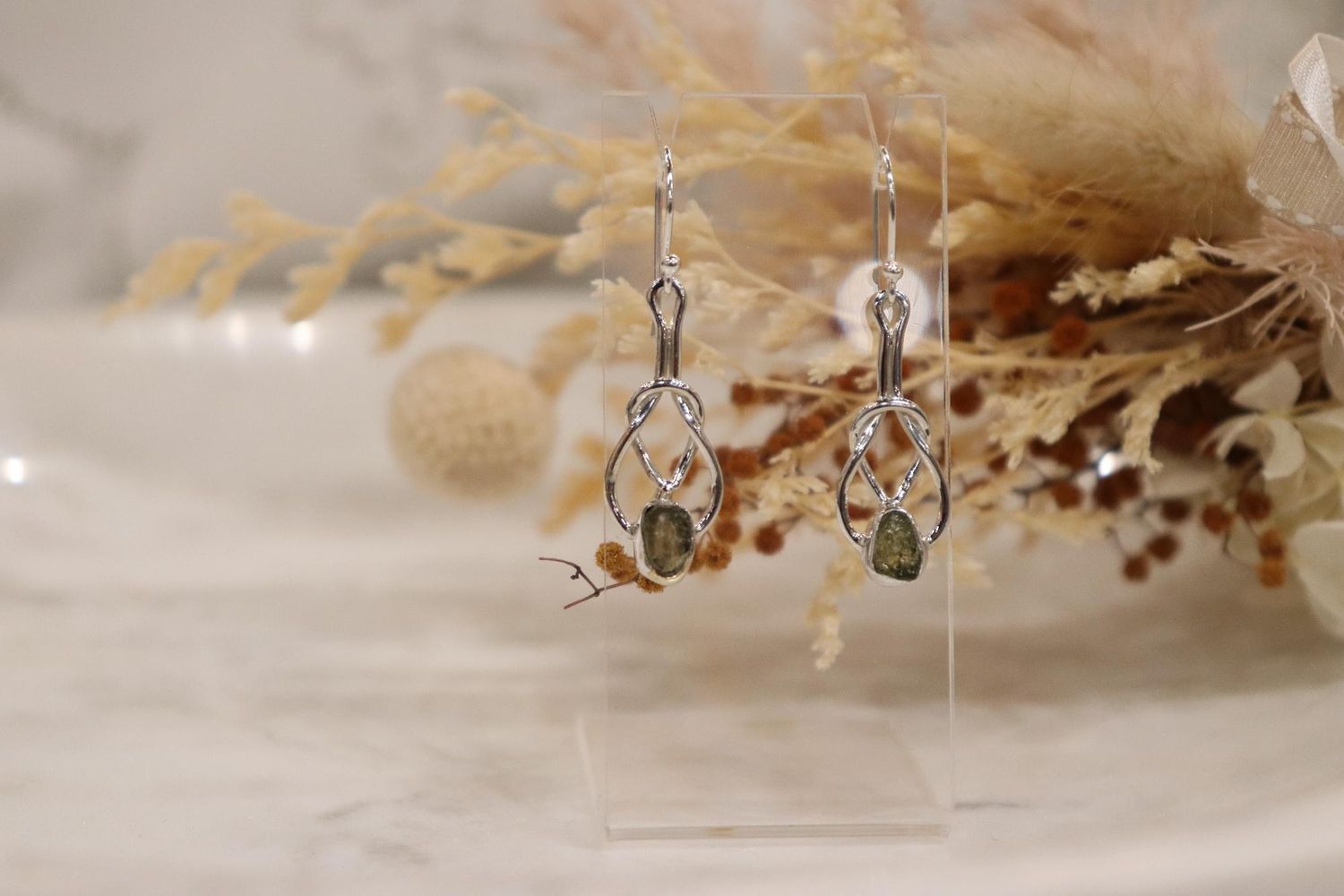 Moldavite Ear-Ring Set | Knot Set