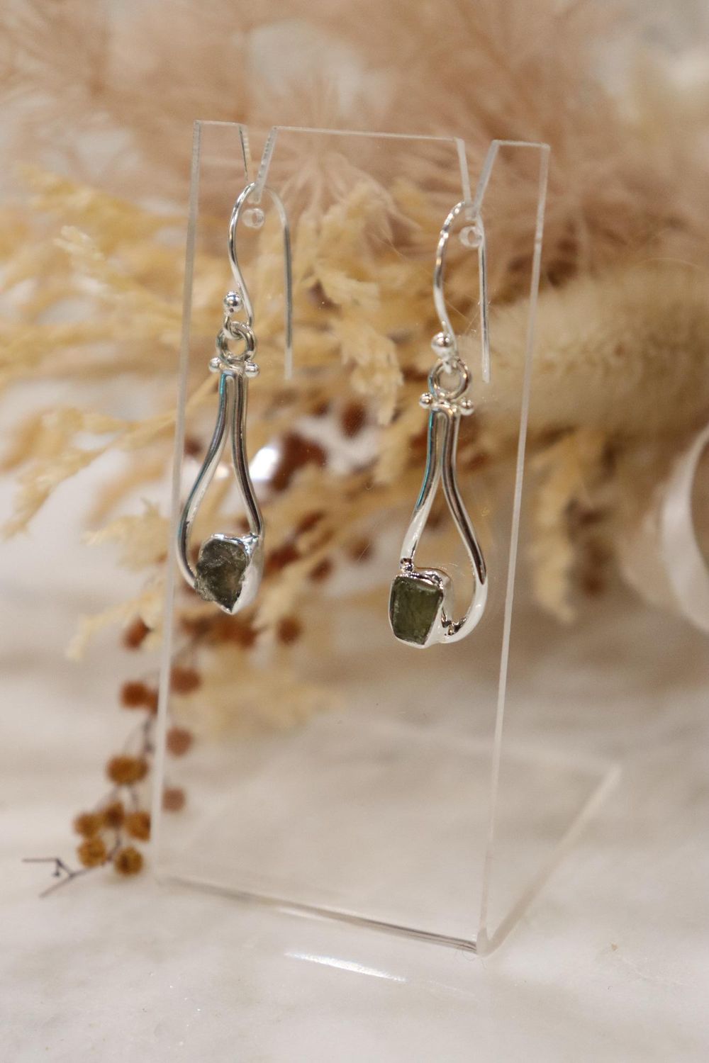 Moldavite Earring Set | Curved