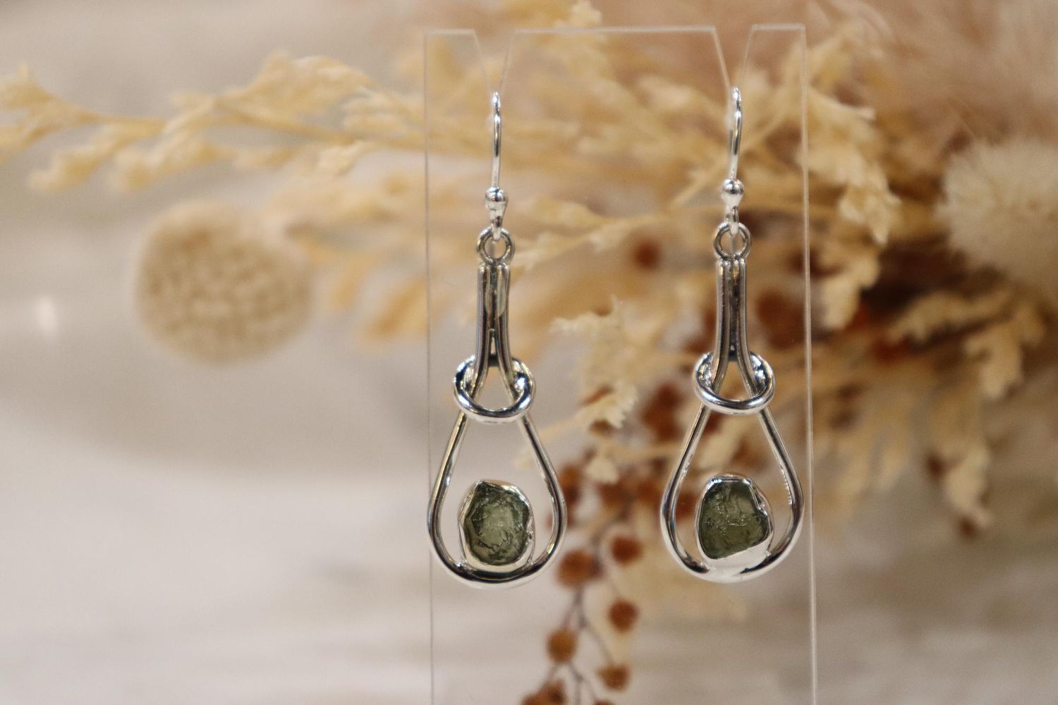 Moldavite Earring Set | Round Knot Set