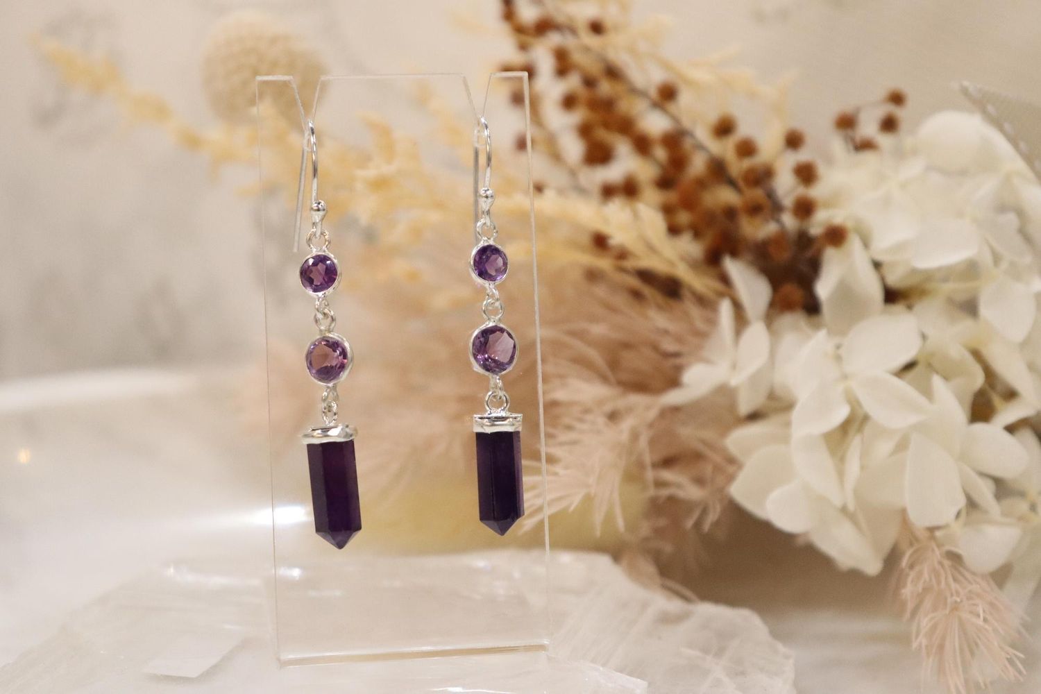Amethyst Earrings | Triple Drop Set