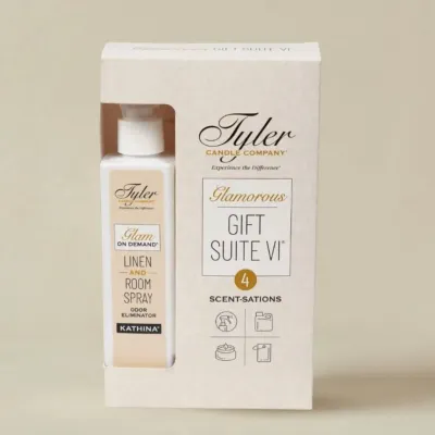Tyler Gift Suite VI — Glam On Demand linen and room spray boxed gift set with four scent-sations